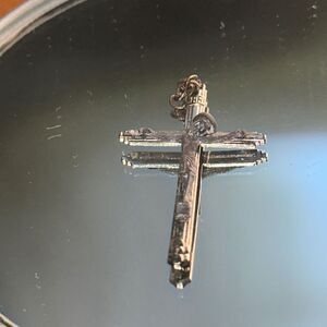 Vintage Italian made silver tone Inri Jesus‎ on the Cross pendant for a rosary